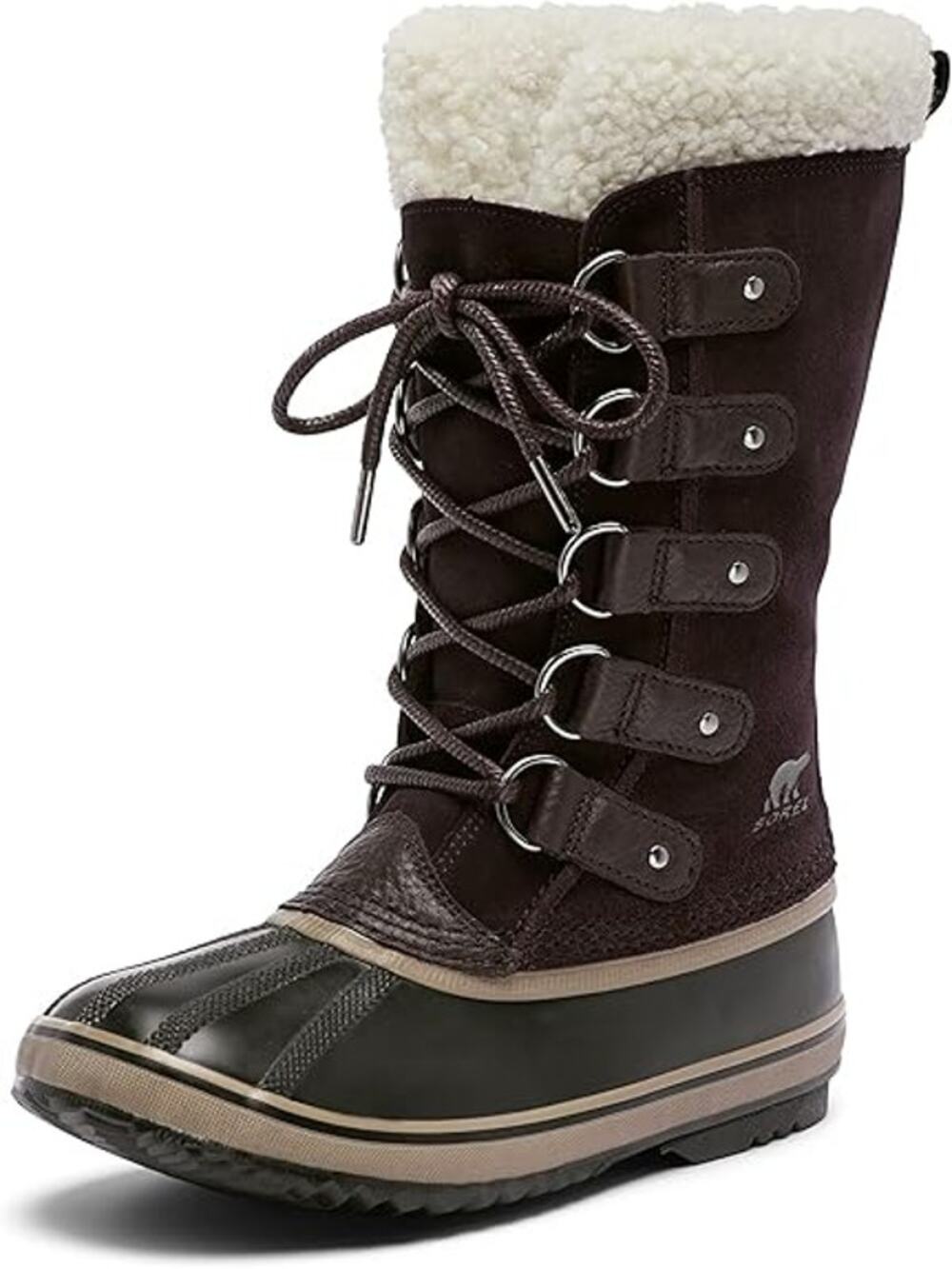 Sorel Joan of Arctic Boots Leather Winter Snow Lace Up Faux Shearling Black 8.5